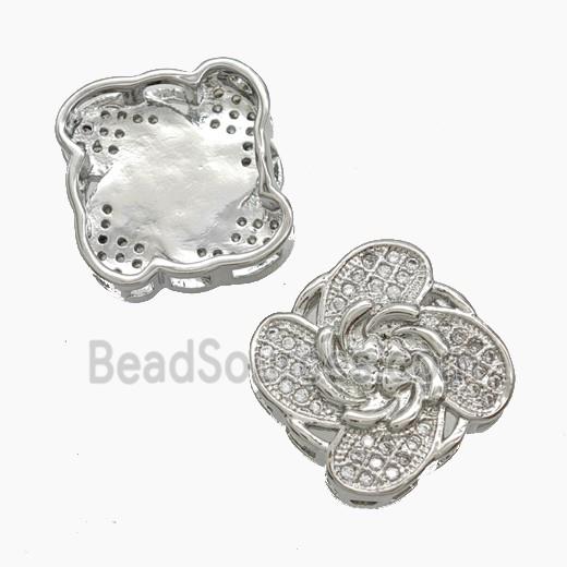 Copper Flower Beads Pave Zirconia Platinum Plated