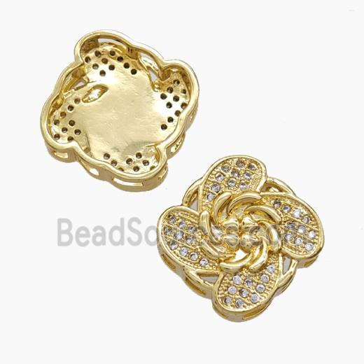 Copper Flower Beads Pave Zirconia 18K Gold Plated
