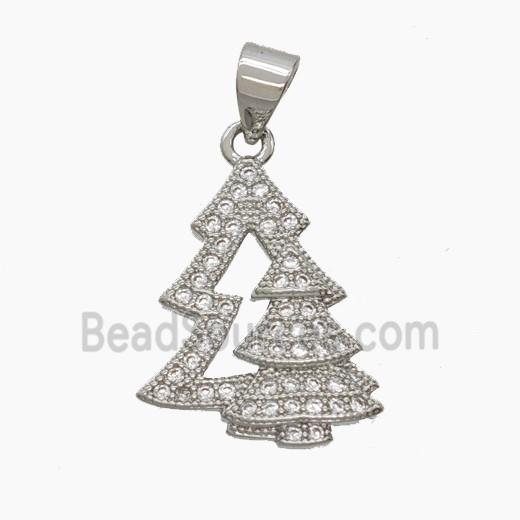Christmas Tree Charms Copper Pendant Micropave Zirconia Platinum Plated