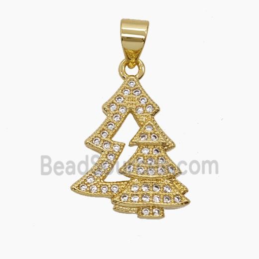 Christmas Tree Charms Copper Pendant Micropave Zirconia 18K Gold Plated