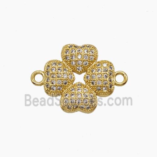 Copper Heart Clover Connector Pave Zirconia 18K Gold Plated