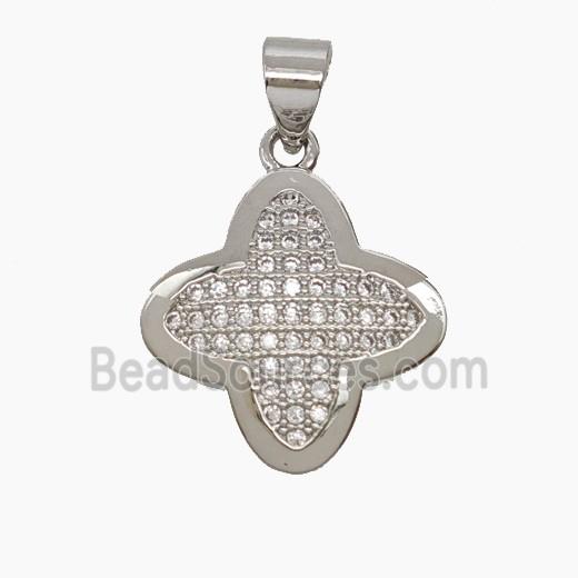 Copper Clover Pendant Pave Zirconia Platinum Plated