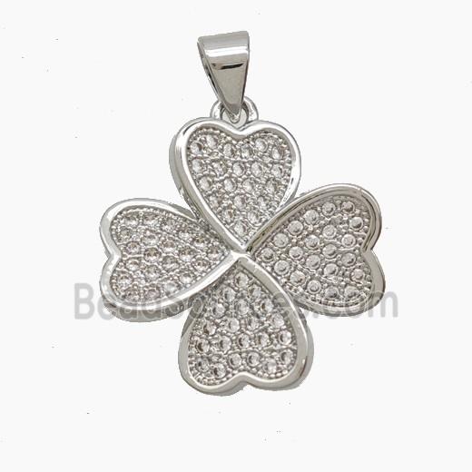 Copper Heart Clover Pendant Micropave Zirconia Platinum Plated