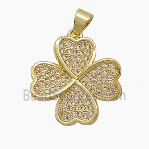 Copper Heart Clover Pendant Micropave Zirconia 18K Gold Plated