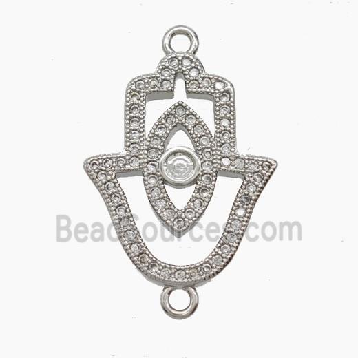 Copper Hamsahand Connector Pave Zirconia Eye Platinum Plated