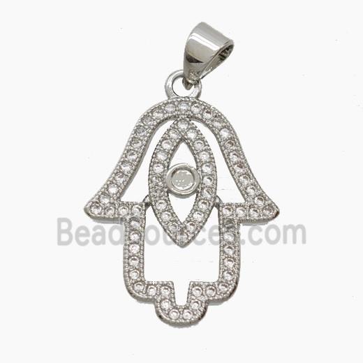 Copper Hamsahand Pendant Pave Zirconia Platinum Plated