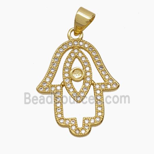 Copper Hamsahand Pendant Pave Zirconia 18K Gold Plated