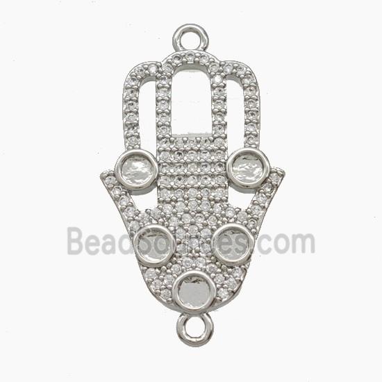Copper Hamsahand Connector Pave Zirconia Platinum Plated