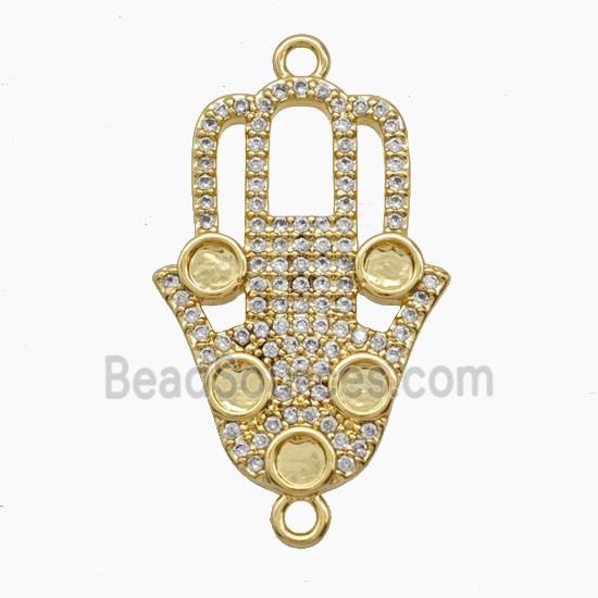 Copper Hamsahand Connector Pave Zirconia 18K Gold Plated