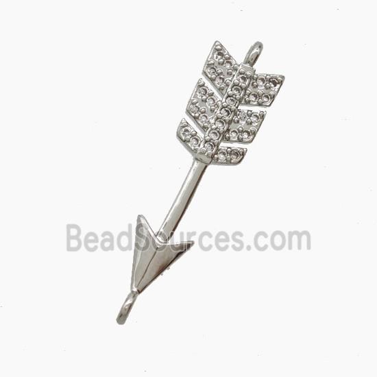 Copper Arrow Connector Pave Zirconia Platinum Plated