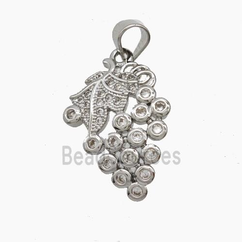 Copper Grape Pendant Pave Zirconia Platinum Plated