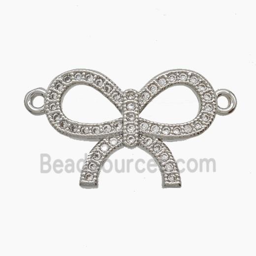 Copper Bowknot Pendant Pave Zirconia 2loops Platinum Plated