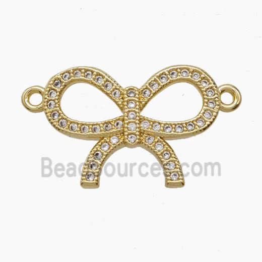 Copper Bowknot Pendant Pave Zirconia 2loops 18K Gold Plated