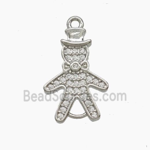 Copper Kids Boy Connector Pave Zirconia Platinum Plated