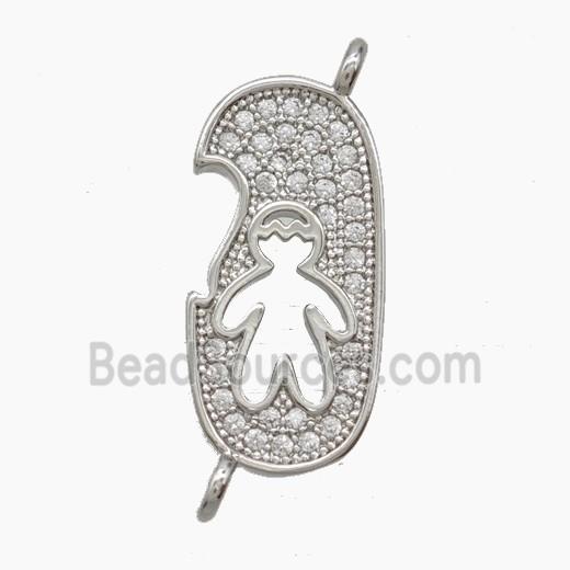 Copper Kids Boy Connector Pave Zirconia Platinum Plated