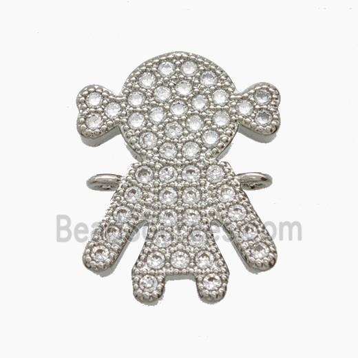 Copper Kids Girls Connector Pave Zirconia Platinum Plated