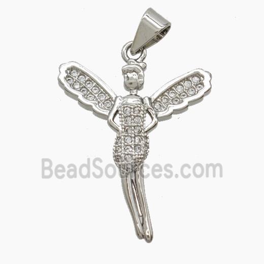 Copper Fairy Pendant Pave Zirconia Platinum Plated
