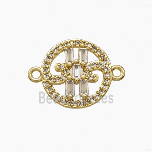 Copper Circle Connector Pave Zirconia 18K Gold Plated