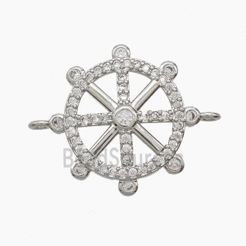 Copper Shipwheel Connector Pave Zirconia Platinum Plated