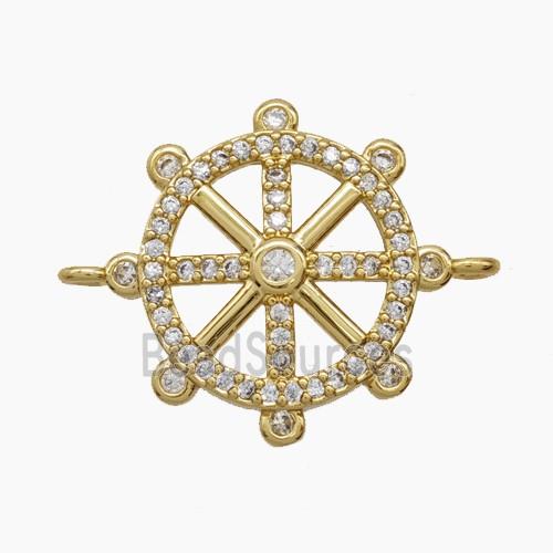 Copper Shipwheel Connector Pave Zirconia 18K Gold Plated