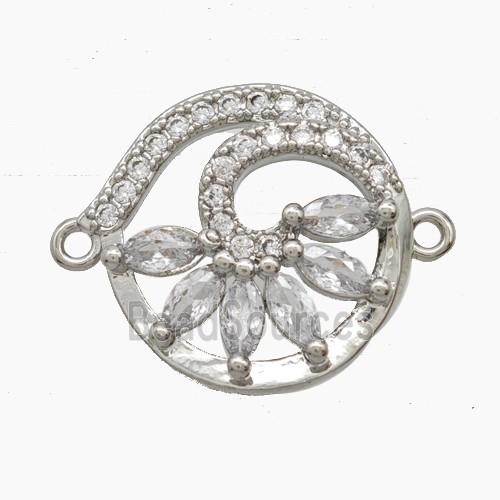 Copper Flower Connector Pave Zirconia Platinum Plated