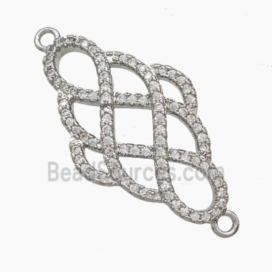 Copper Knot Connector Pave Zirconia Platinum Plated