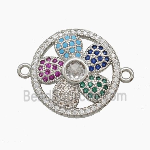 Copper Flower Connector Pave Zirconia Platinum Plated
