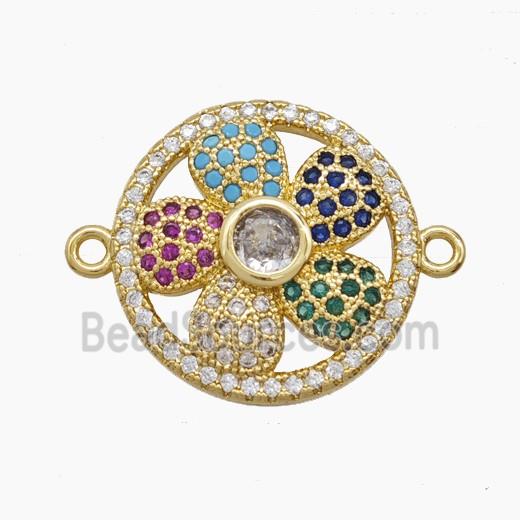 Copper Flower Connector Pave Zirconia 18K Gold Plated