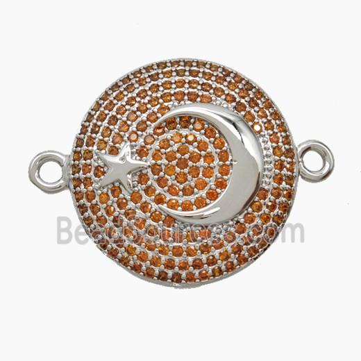 Copper Moon Star Connector Pave Zirconia Circle Platinum Plated