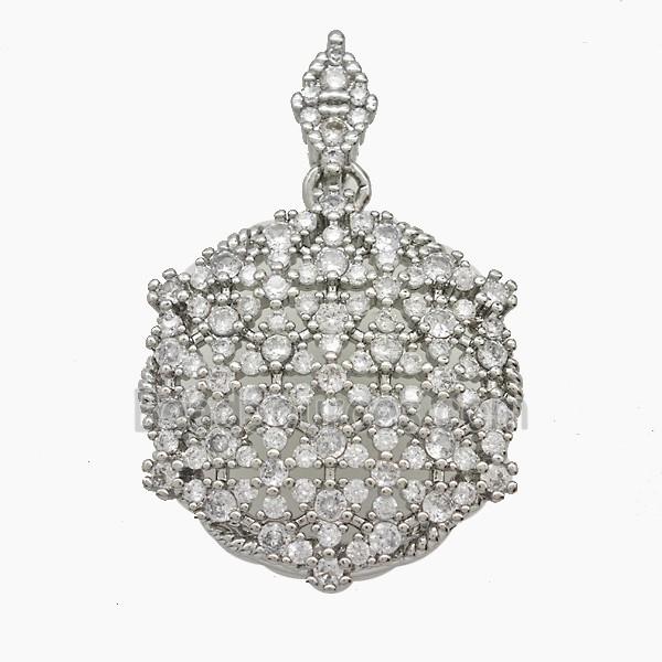 Copper Circle Pendant Pave Zirconia Platinum Plated