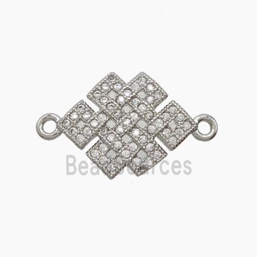 Copper Knot Connector Pave Zirconia Platinum Plated