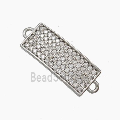 Copper Rectangle Connector Pave Zirconia Curving Platinum Plated
