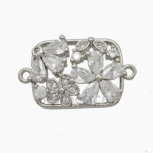 Copper Flower Connector Pave Zirconia Platinum Plated