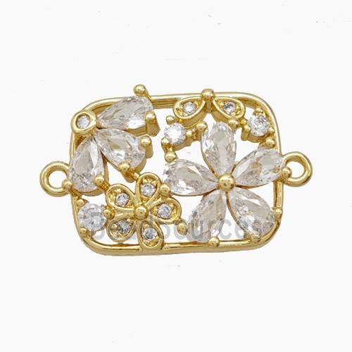 Copper Flower Connector Pave Zirconia 18K Gold Plated