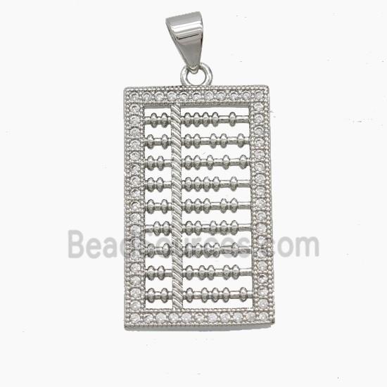 Chinese Abacus Charms Copper Pendant Pave Zirconia Platinum Plated