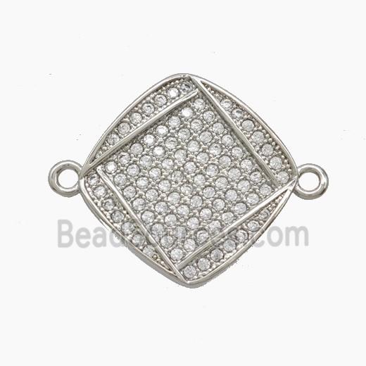 Copper Square Connector Pave Zirconia Platinum Plated