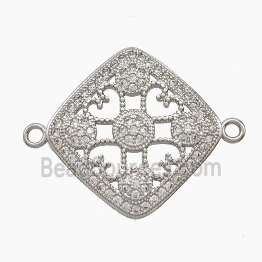 Copper Square Connector Pave Zirconia Heart Platinum Plated