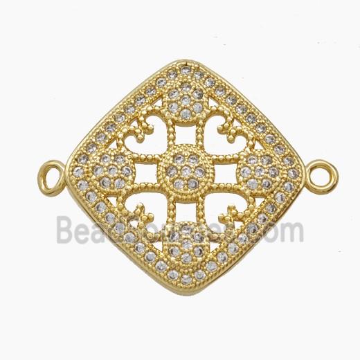 Copper Square Connector Pave Zirconia Heart 18K Gold Plated