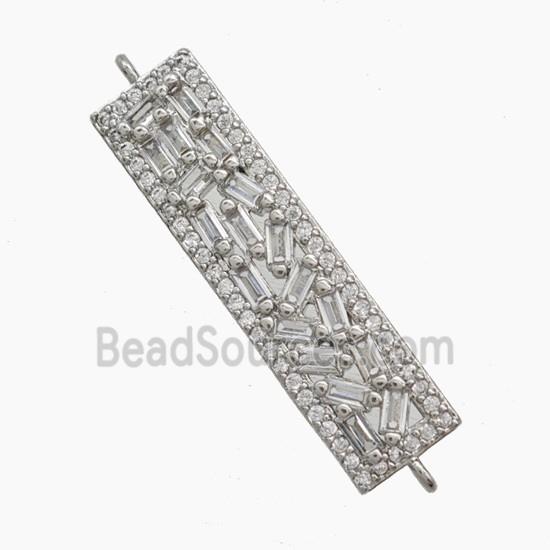 Copper Rectangle Connector Pave Zirconia Platinum Plated