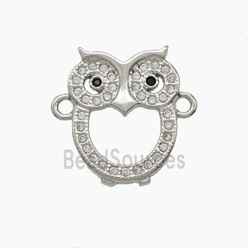Copper Owl Connector Pave Zirconia Birds Platinum Plated