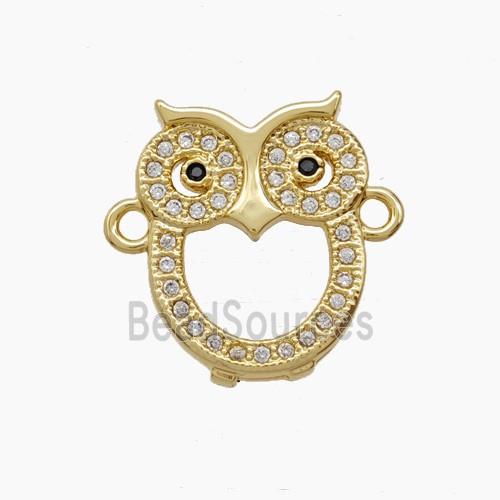Copper Owl Connector Pave Zirconia Birds 18K Gold Plated