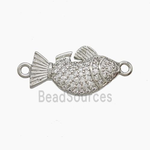 Copper Fish Connector Pave Zirconia Platinum Plated