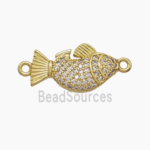 Copper Fish Connector Pave Zirconia 18K Gold Plated