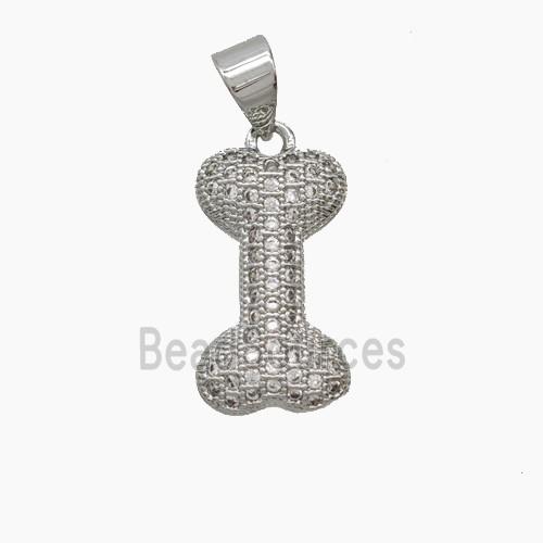 Copper Dogbone Pendant Pave Zirconia Platinum Plated