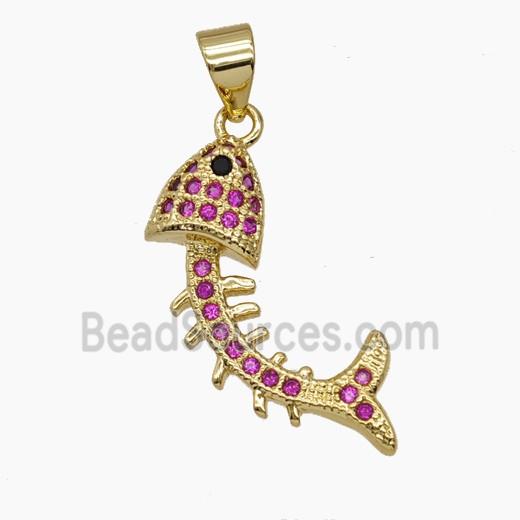 Copper Fishbone Pendant Pave Zirconia 18K Gold Plated