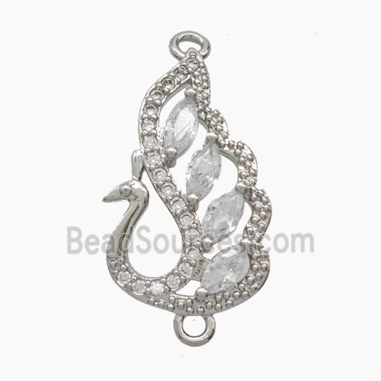Copper Swan Connector Pave Zirconia Platinum Plated