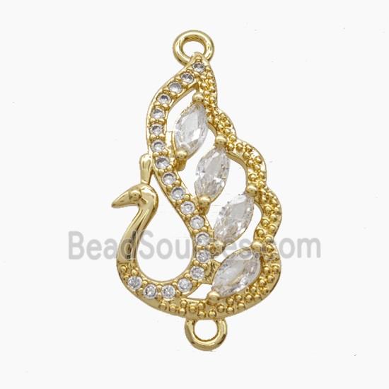 Copper Swan Connector Pave Zirconia 18K Gold Plated