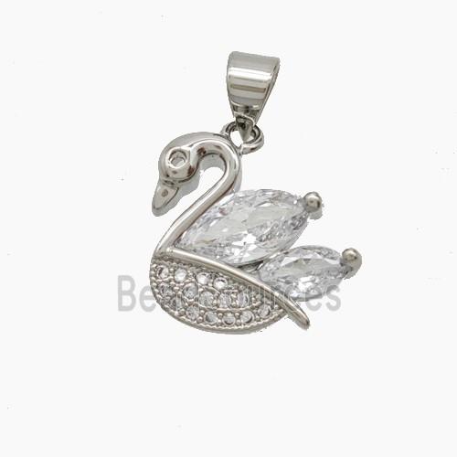 Copper Swan Pendant Pave Zirconia Platinum Plated