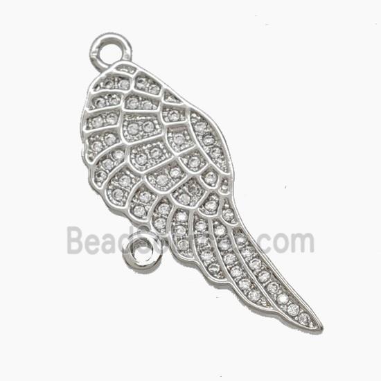 Copper Angel Wings Pendant Pave Zirconia 2loops Platinum Plated