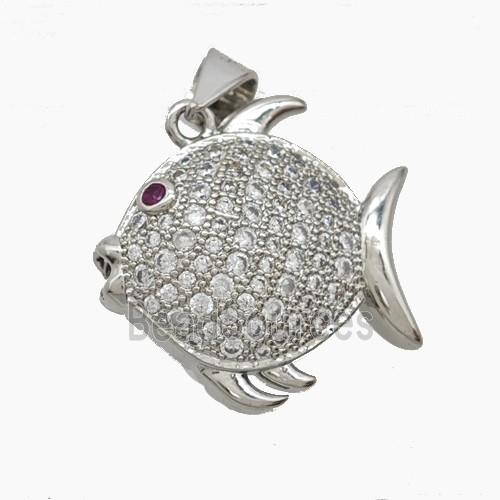 Copper Fish Pendant Pave Zirconia Platinum Plated